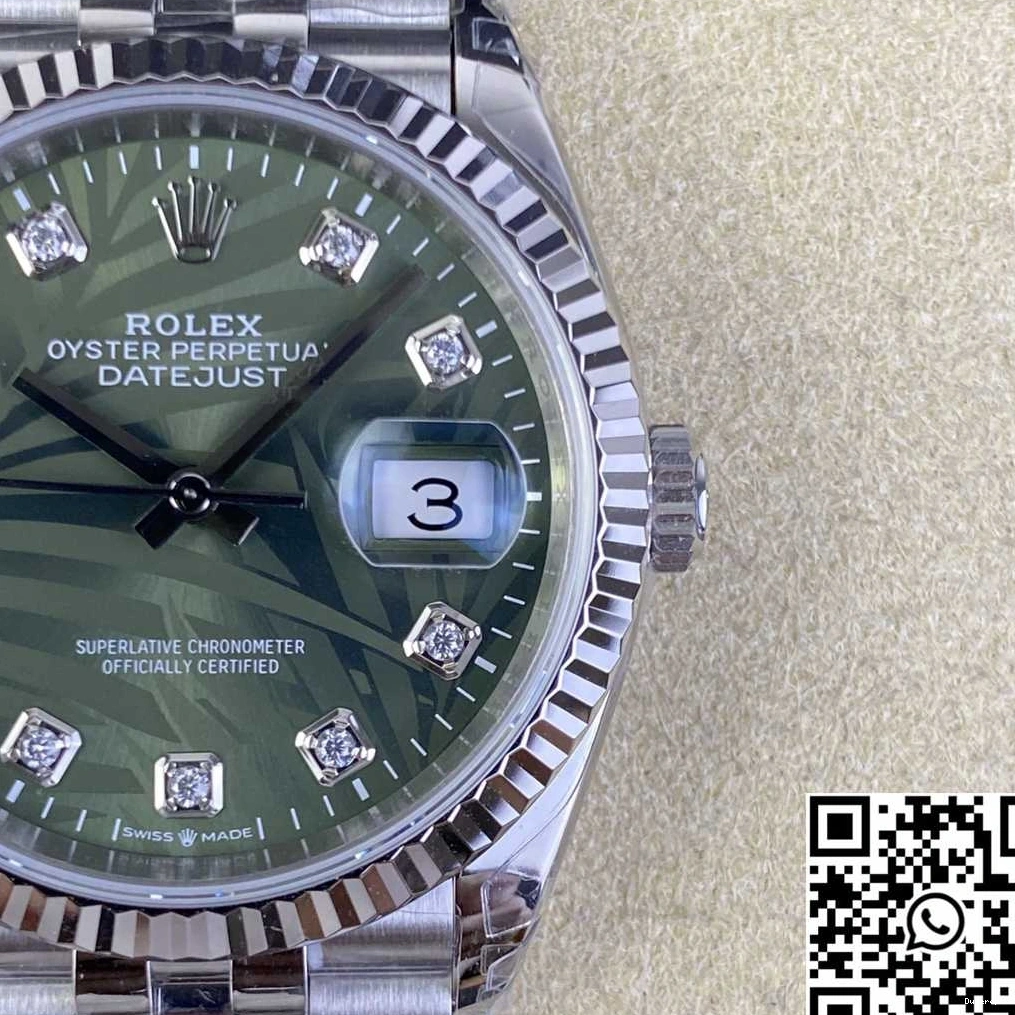 Clean Diamond Factory Datejust Steel Green 36MM Stainless Dial Rolex M126234 Motif Hourmarker 0524